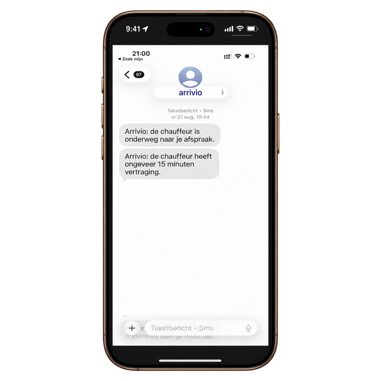 Sms-bericht van ARRIVIO over vertraging
